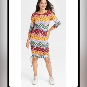 NWT TARGET LATINO HERITAGE MONTH LONG SLEEVE WAVY STRIPED DRAWCORD  ALINE DRESS